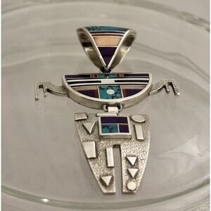 Ray Tracey Knifewing II Navajo Sterling Turquoise Inlay Kachina/Yei PENDANT